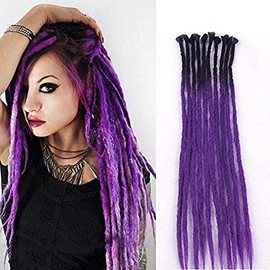 Synthetic Dreads 24 Inch 10 Strands Ombre Black and Purple Dreadlocks Extensions Reggae Handmade Corchet Braiding Hair