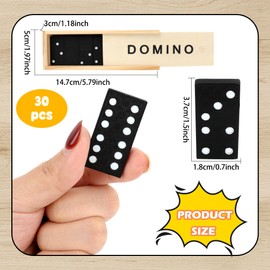 30 Pack Mini Wooden Dominoes Set Double 6 Dominoes Wood Classic Board Games Bulk for Adults Kids with Brown Wood Case Chain Reaction Sets