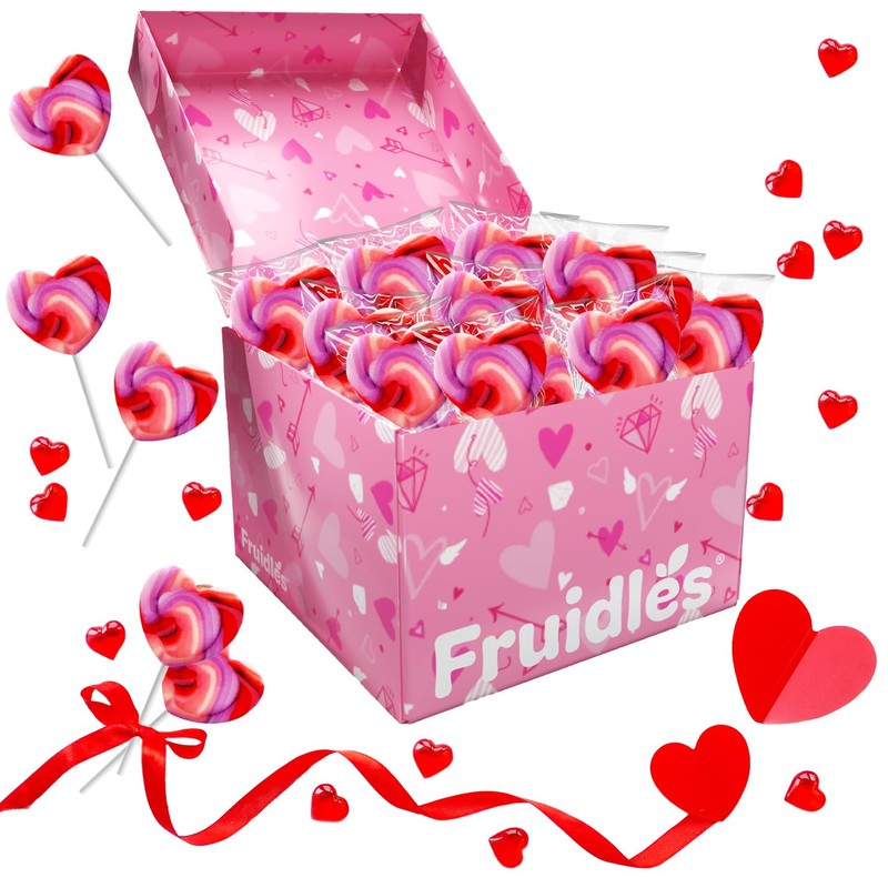 Fruidles Pink Swirl Lollipop Heart Design, Party Bag Fillers, Individually