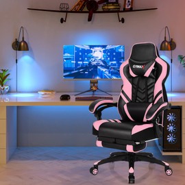 POWERSTONE Gaming Chair Video Game Chair with Footrest and Lumbar Support Racing Style PU Leather Computer Chair Ergonomic Adjustable Swivel Task Chair Pink