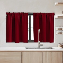 RYB HOME Kitchen Window Curtains - Blackout Privacy Half Window Curtains for Bedroom Bathroom Dining Living Room Cafe Office Short Tiers Curtains, W 34 x L 36 inches, 2 Panels, Burgundy Red