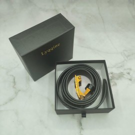 Lyqqine Men's Ratchet Leather Belt Engraved Vintage Dragon Eagle Tiger Buckle Business leisure belt 49" Trim To Fit 1 3/8(Black Dragon 2)