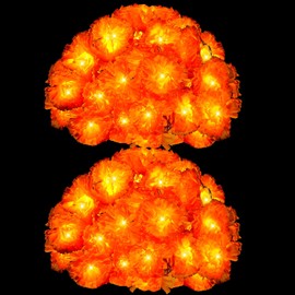 Baquler 9.84' Orange Marigold Garland with LED Light Marigold Garland String Light Battery Operated 30 LED Diwali Decorations Artificial Marigold Flower for Diwali Indian Wedding Day of Death (2 Pcs)