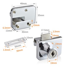 Glass Cabinet Door Lock, Double Single Open Glass Doors Display Cabinet Safety Lock, Suitable for 0.2-0.31 Inch Glass Doors, Separate Key No Drilling, Zinc Alloy