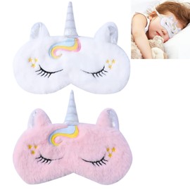 MAIHUO 2 Pcs Unicorn kids Sleep Mask,Child Eye Mask, kids Sleeping Mask, Cute Plush Eye Masks, Travel Breathable Eye Masks,Block Out Light Eye Mask,with Adjustable Strap for Sleeping