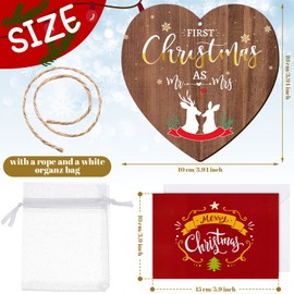 First Christmas as Mr and Mrs Wooden Hanging Heart Plaque and Greeting Card Couples of Family Together Xmas Christmas Tree Bauble Decoration Ornament for 1st Wedding Gifts Keepsake