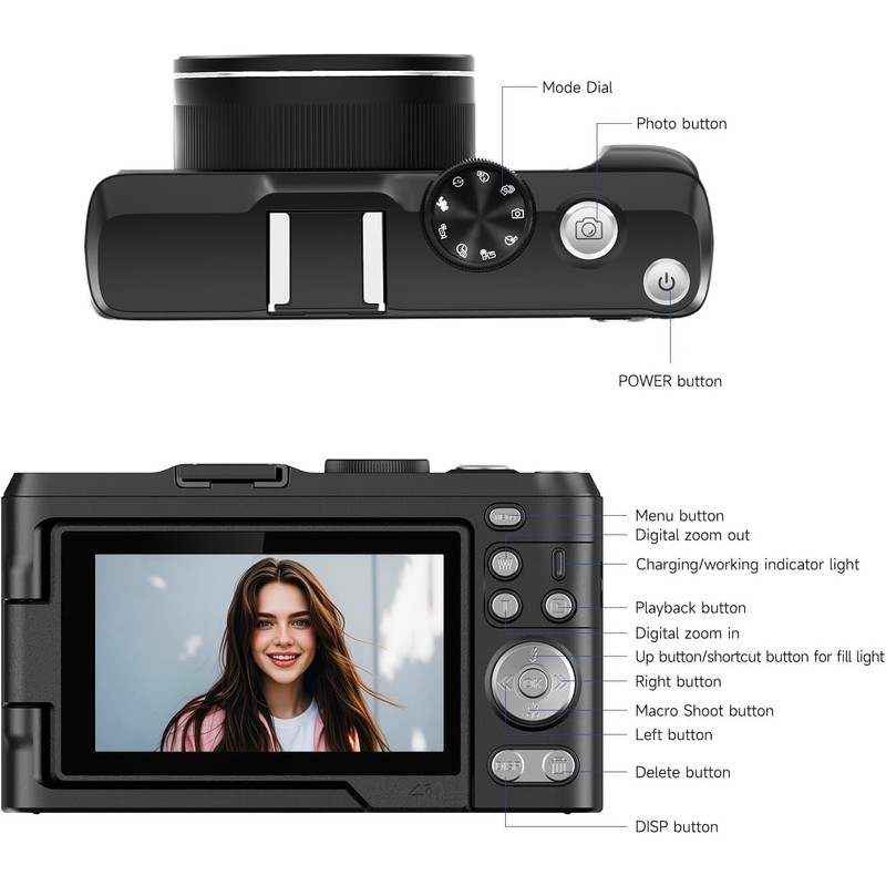 4K Digital Camera for Photography, 3" 180° Flip Screen with