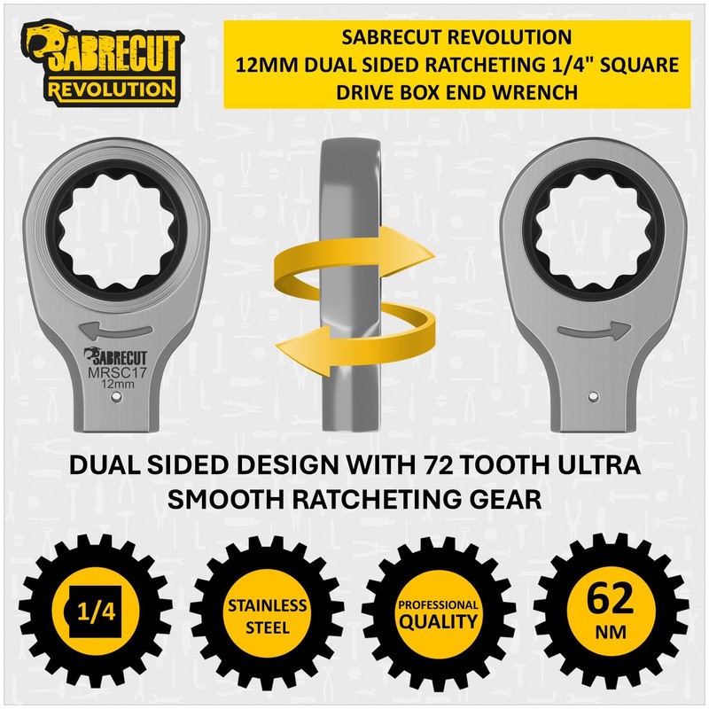 SabreCut 1 x MRSC17 12mm Dual Sided Ratcheting Wrench 1/4"
