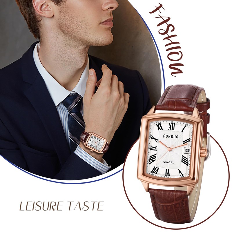 Men Watches Square Leather Seiko Watch Waterproof Quartz Watch Leather