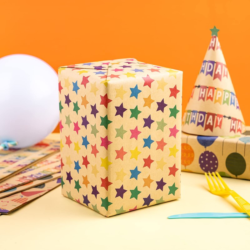 RUSPEPA Kraft Wrapping Paper Sheets - Happy Birthday Design -