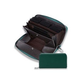 RLYKAL Women's Long Wallet, Large Capacity, Holds Many Cards, 26 Pieces, Coin Through, Multi-functional, Chrome Green