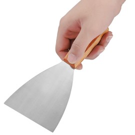 Griddle Scraper, Stainless Steel Burger Flipper, Non Stick Pizza Spatula, Heat Resistant BBQ Scraper Wooden Handle Grill Scraper for Food Service Cooking Cleaning, for Home Kitchen