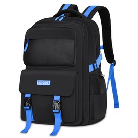 FRONET School Backpack Teenager Boys Girls Backpack School Bag Large Children's Backpack Daypack Women Men Daypack 3 4 5 6 7 8 9 Class Children 8-18 Years School Bag Black, black-blue, Casual