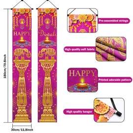 AIBIIN 3PCS Happy Diwali Banners Decorations for Home Clearance Happy Diwali Door Porch Sign Decorations Banner Purple Dipawali Party Decor Wall Hanging Decor