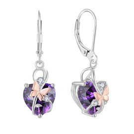Oskani Dangle Drop Leverback Earrings for Women, 925 Sterling Silver Infinity Butterfly Heart July Birthstone Ruby Color Earrings Jewelry, Anniversary Birthday for Her, Cubic Zirconia