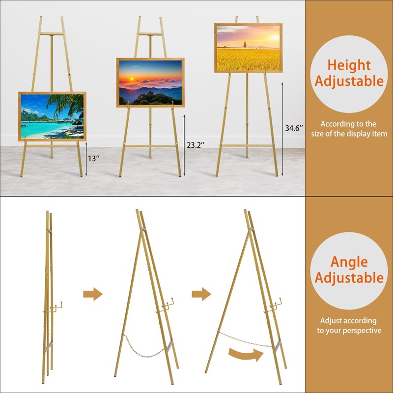 Heavy Duty Large Easel Stand for Mirror Display Wedding Sign(Gold