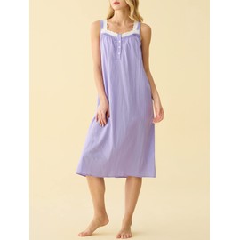 Latuza Women's Sleeveless Cotton Nightgown with Matching Long Robe Set S Purple