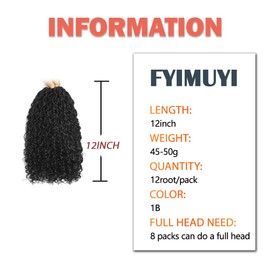 Goddess Locs Crochet Hair 12 Inch 8 Packs Boho Faux Locs Crochet Braids Pre Looped Hippie River Locs Crotchet Hair For Women (10Inch /pack of 8/ #1B)