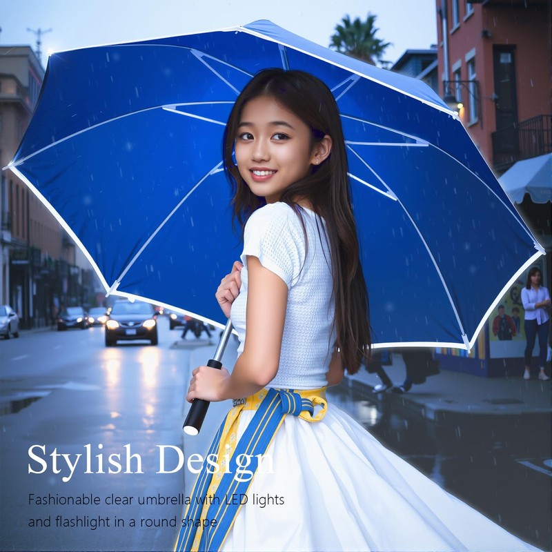 Auto-Open Light Up LED Rain Umbrella,32" Handheld Sun Wind Umbrella