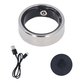 Smart Ring Multifunctional Pedometer Sleep Tracking IP68 Waterproof Fitness Ring for Sports Daily with Charging Cable Base Silver Inner Diameter 18.2mm