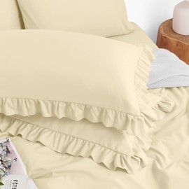 Horbaunal 2 Pack Cream Ruffle Pillowcases Queen Size, 20" x 30" Ruffle Pillow Covers Ultra Soft Microfiber Ruffled Fringe Pillow Shams, Shabby Chic Pillow Cases