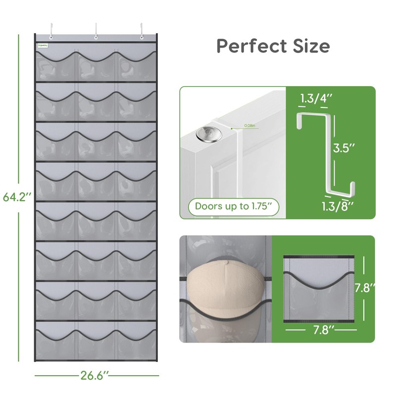 Unjumbly Baseball Hat Rack, 24 Pocket Over-The-Door Hat Organizer with