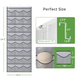 Unjumbly Baseball Hat Rack, 24 Pocket Over-The-Door Hat Organizer with Clear Deep Pockets to Display Baseball Caps Collection, Complete with 3 Over Door Hooks (Grey, 24 Pockets)