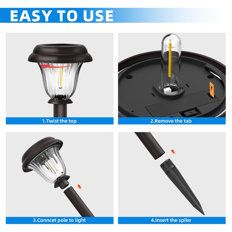 DERAYSION 8 Pack Solar Lights Outdoor, Stainless Steel Glass Solar