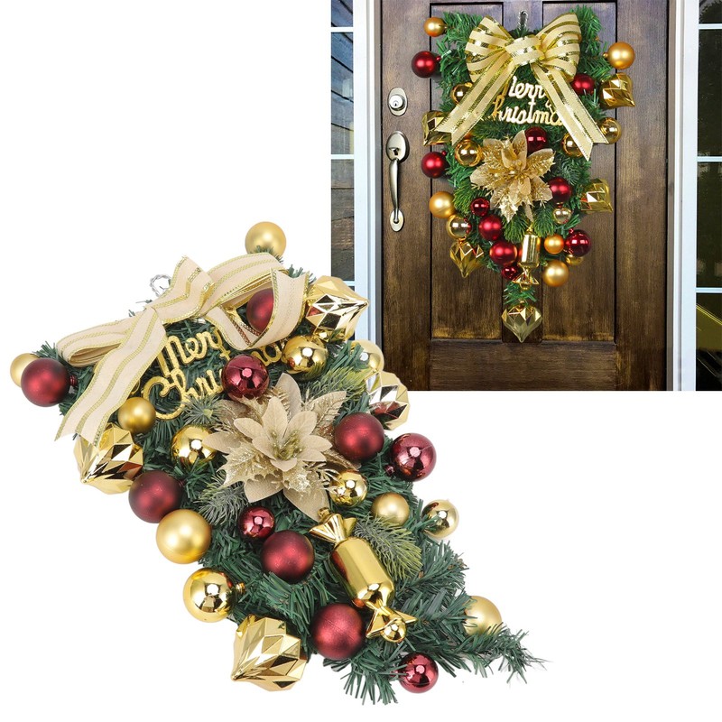 Christmas Inverted Tree Wreath Door Hanging Electroplated Ball Rattan Garland