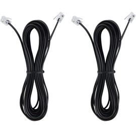 15-Feet Phone Telephone Extension Cord Cable Line Wire with Standard RJ11 6P4C Plugs for Landline Telephone,(Black15-ft, 2Pack)