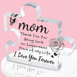 Yimofy Gifts for Mom Engraved Puzzle Acrylic Plaque Mom Gifts from Daughter, Birthday Gifts Mother's Day Ideas for Mom, Unique Puzzle Piece Ornaments 4 x 4 Inches Desk Decorations
