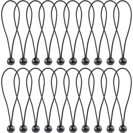 LIHAO Bungee Cord, Ball Stop, Elastic 25 Pieces, Cord, Fixing, Camping, Tent, Rope, Tarp Cushion Cord, Maximum Length 17.7 inches (45 cm), Black