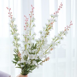 LILUYTO 33.5" Long Delphinium Artificial Flowers White Larkspur Silk Flowers Bulk Fake Flowers Long Stem Artificial Flowers for Tall Vase Home Garden Bridal Bouquets Wedding Arrangement Decor(6PCS)