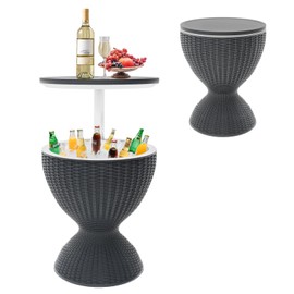 Patio Bar Cooler Table - 3-in-1 Black Rattan Style Portable Outdoor Cooler with 8 Gallon Ice Capacity, Lift Top Lid & Drainage Plug – Perfect for Party Essentials