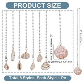 HOBBIESAY 8Pcs Sea Shell Ceiling Fan Pull Chain 14.02 Inch Ocean Shell Fan Pull Chain Extender with Ball Summer Theme Ceiling Fan Danglers Decorative Pendant Ornaments for Light Lamp