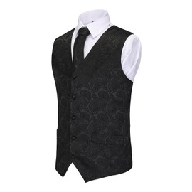 H&ZY Mens Suit Vest Paisley Victorian Costume Jacquard Floral Formal Waistcoat Gothic Steampunk Vests Tie Set