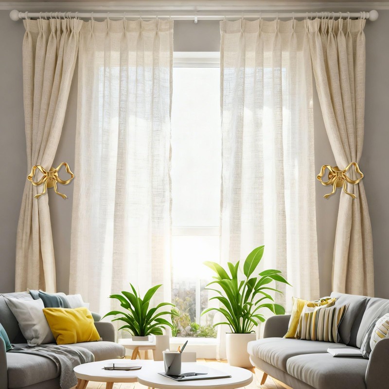 Celblisora 2 Pcs Metal Bow Curtain Holdbacks, Gold Curtain Tiebacks
