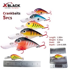 XBLACK Hard Fishing Lures Set 1.96''/0.35oz 5PCS Crankbaits for Beginner Starter, XBLACK Baits, Catch Big Fish!