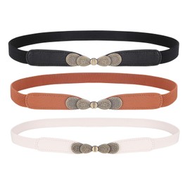 WERFORU Thin Elastic Stretch Belt for Women for Dresses Retro Women's Vintage Thin Waist Belt, D-Black+Brown+White