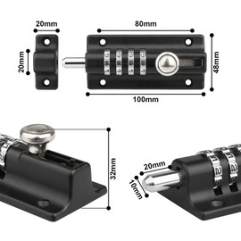 Gate Latch with Combination Lock, [Weatherproof] Spopal 120 mm 4-Digit Combination Lock Bolt for Flush Doors, Bolt Lock, Zinc Alloy, for Shed, Garden, Cabinets, Home, School