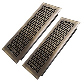 Howeall 4x12 Inches 2 Pack Heavy Duty Walkable Floor Register - Easy Adjust Air Supply Lever Decorative Floor Vent Covers - Boston Design Vent Covers for Home - Antique Brass