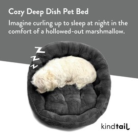 KindTail Small Orthopedic Dog Bed, Cuddler, Faux Fur Luxury Bed, Pet Bed for Dogs and Cat Under 15lbs, Waterproof Dog Bed with Nylon Base, Comfy Pet Bed, 20"x 14"x 10" (Dark Grey, Small)