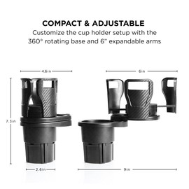 Limitless Dual CupStation - 2-in-1 Expandable Cup Holder with 360° Rotating Base – Black