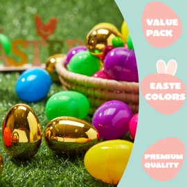 JOYIN 50PCS Plastic Easter Eggs, Empty 2.3" 44PCS Colorful with 6PCS Golden Eggs Bulk Fillable for Easter Hunt Party Favor Basket Stuffers Filler Classroom Prize Supplies Decor