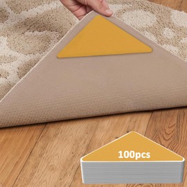 HALLEAST 100 Pack Rug Grippers, Double Sided Rug Tape Rug Pad Stickers, No Slip Anti Curling Rug Corner Grips