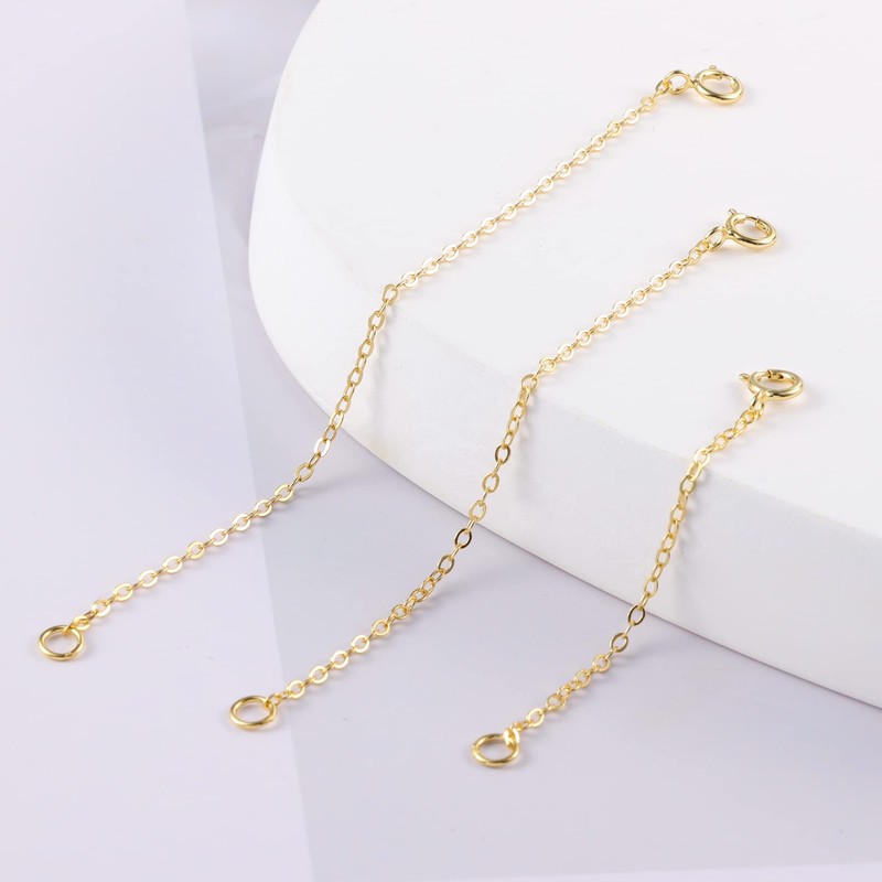 LANCHARMED Gold Necklace Extenders for Women 3 Pcs 925 Sterling
