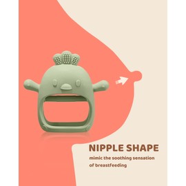 2 Packs Baby Teething Toy Silicone Teething Mitten for Babies Over 3 Months Anti Dropping Wrist Hand Teethers Baby Chew Toys for Sucking Needs, BPA Free (Green & Caramel)