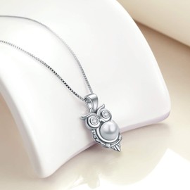 925 Sterling Silver Owl Necklace Pearl Owl Jewellery Gifts for Women Girls