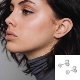 Women Titanium Earrings,3mm Silver Earring, Hypoallergenic Earrings for Men, Round Ball Stud, Non-Nickel Earrings for Sensitive Ears