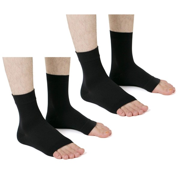 MojaSports Ankle Compression Sleeves (2 Pair) Plantar Fasciitis Foot Socks Arch Support (PureBlack, "Large/X-Large"")